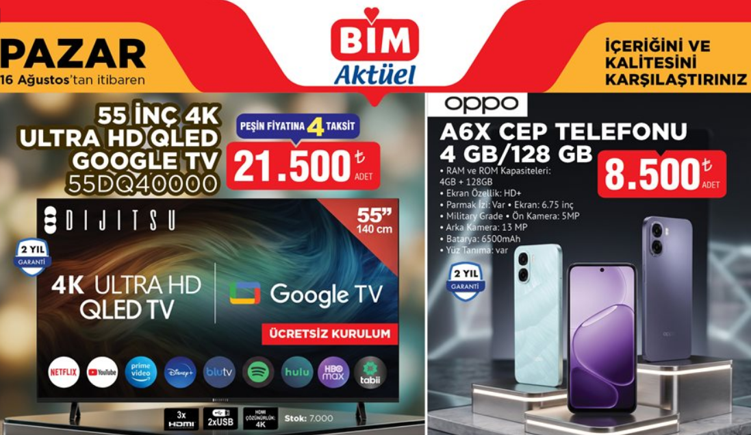 BİM 16 Ağustos 2026 Aktüel kataloğu: Televizyon ve telefon fiyatları belli oldu