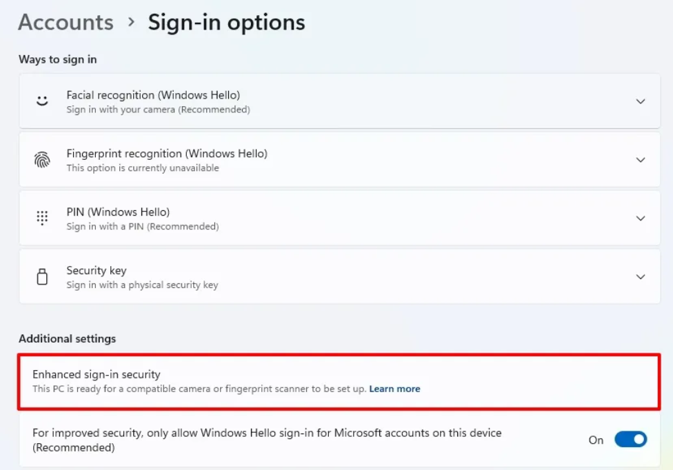 Windows Hello mu, Gelişmiş Oturum Açma Güvenliği mi? Windows 11'de hangisi daha güvenli?