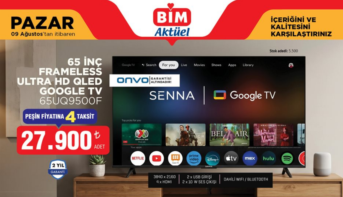 BİM 9 Ağustos 2026 Aktüel kataloğu: Televizyon, telefon ve elektronik ürünlerin fiyatları ve özellikleri