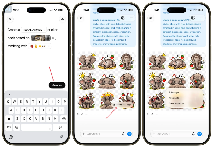 ChatGPT, fotoğrafları iMessage ve WhatsApp için özel çıkartmalara dönüştürüyor